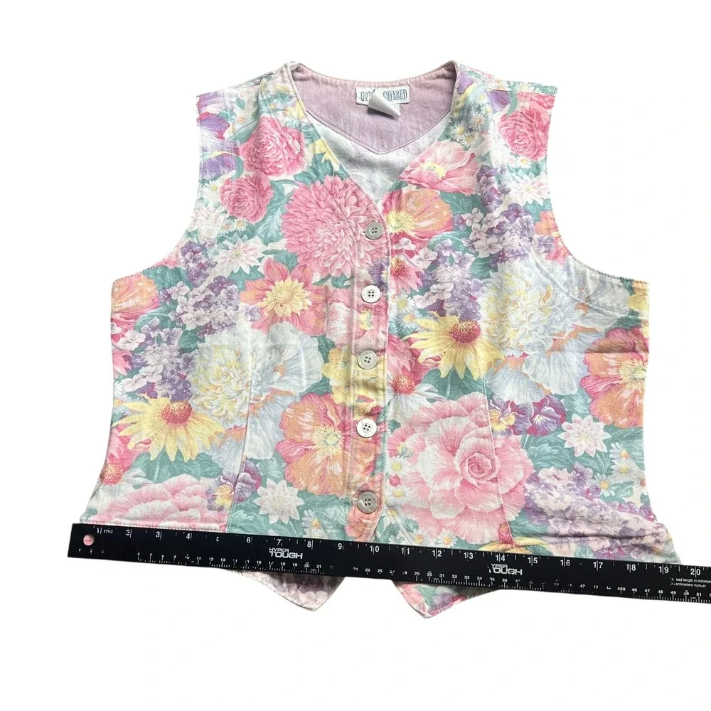 Gotcha Covered Vintage Floral Vest Pink Cotton Granny Core Made in‎ USA Small